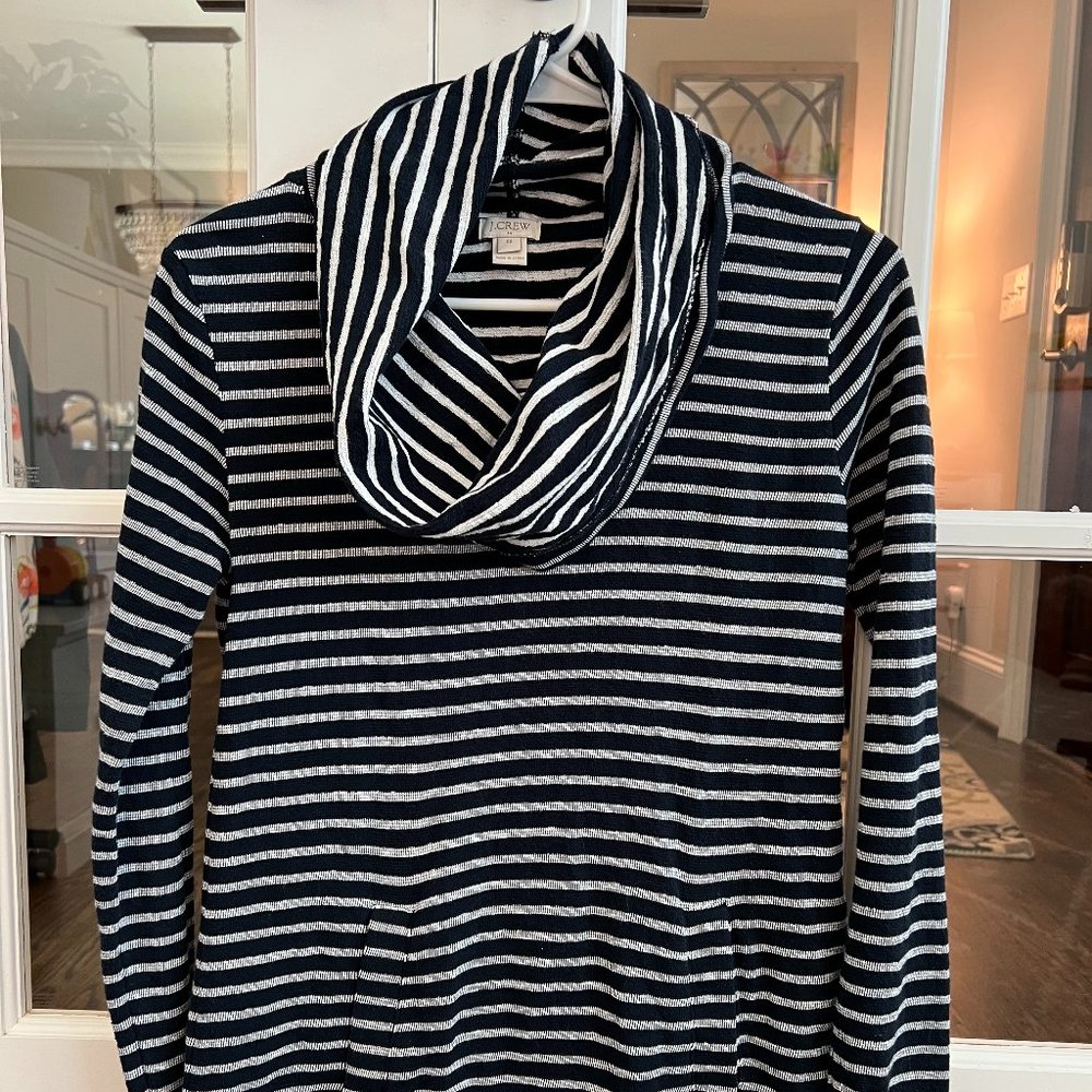 Women's J. Crew Cowl Neck Sweatshirt | XS | Navy with White Stripes